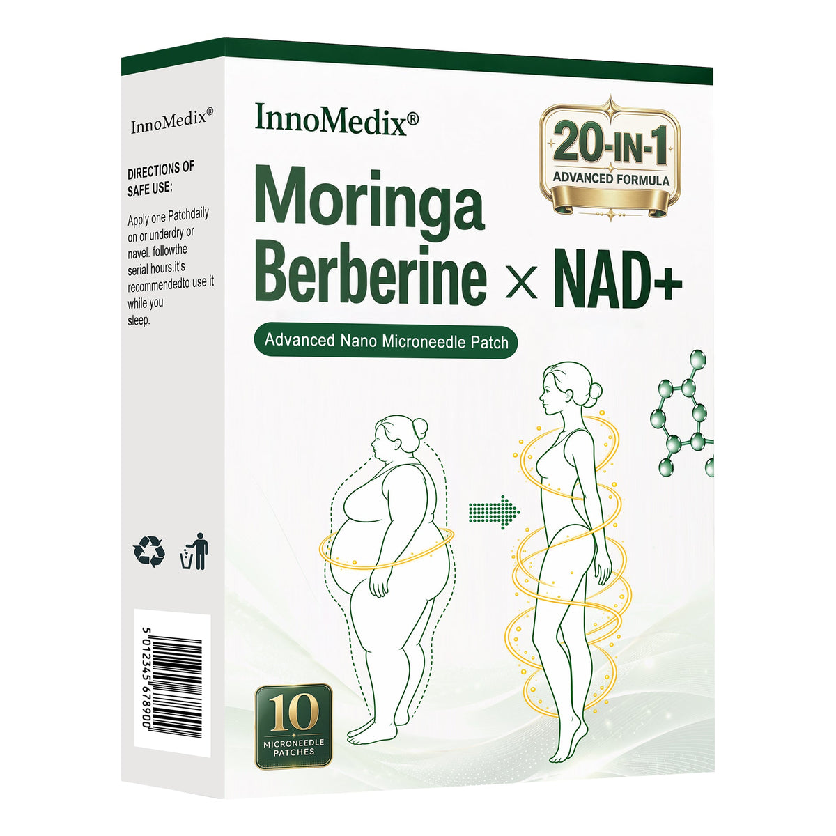 InnoMedix® Moringa · Berberine × NAD+ 20-IN-1 Advanced Nano Microneedle Patch